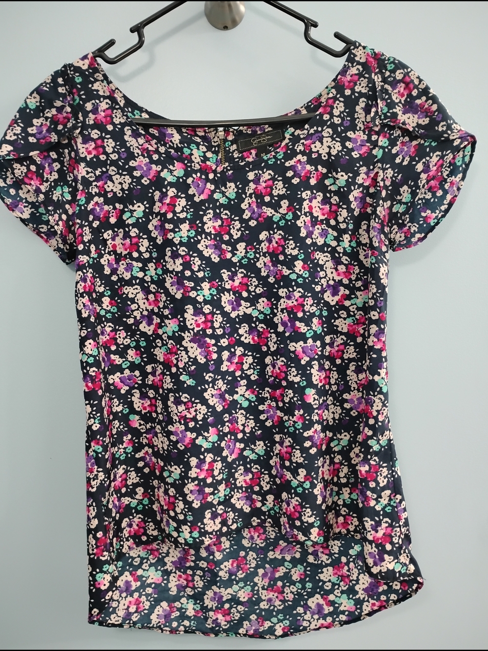 Jessica Simpson Navy Floral Cap-Sleeve Blouse